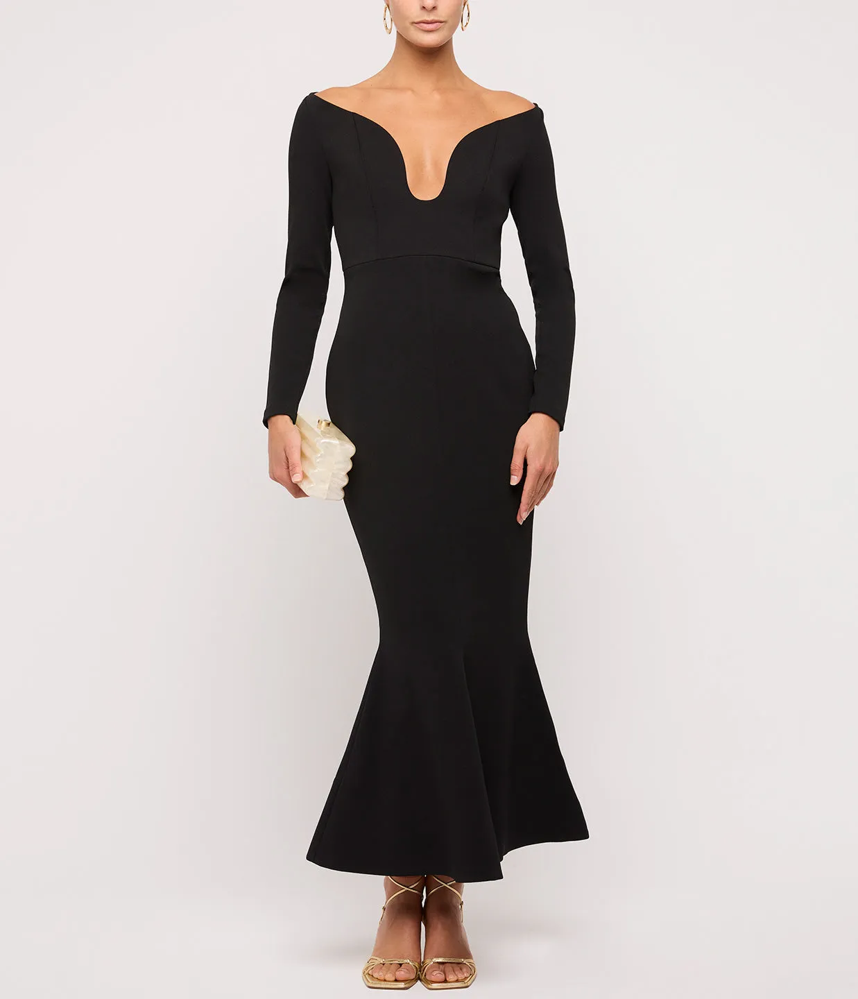 Isa Crepe Knit Midi Dress in Black