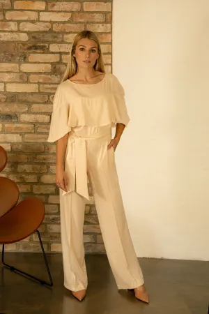 Marta Volant-Sleeve Plissee Jumpsuit