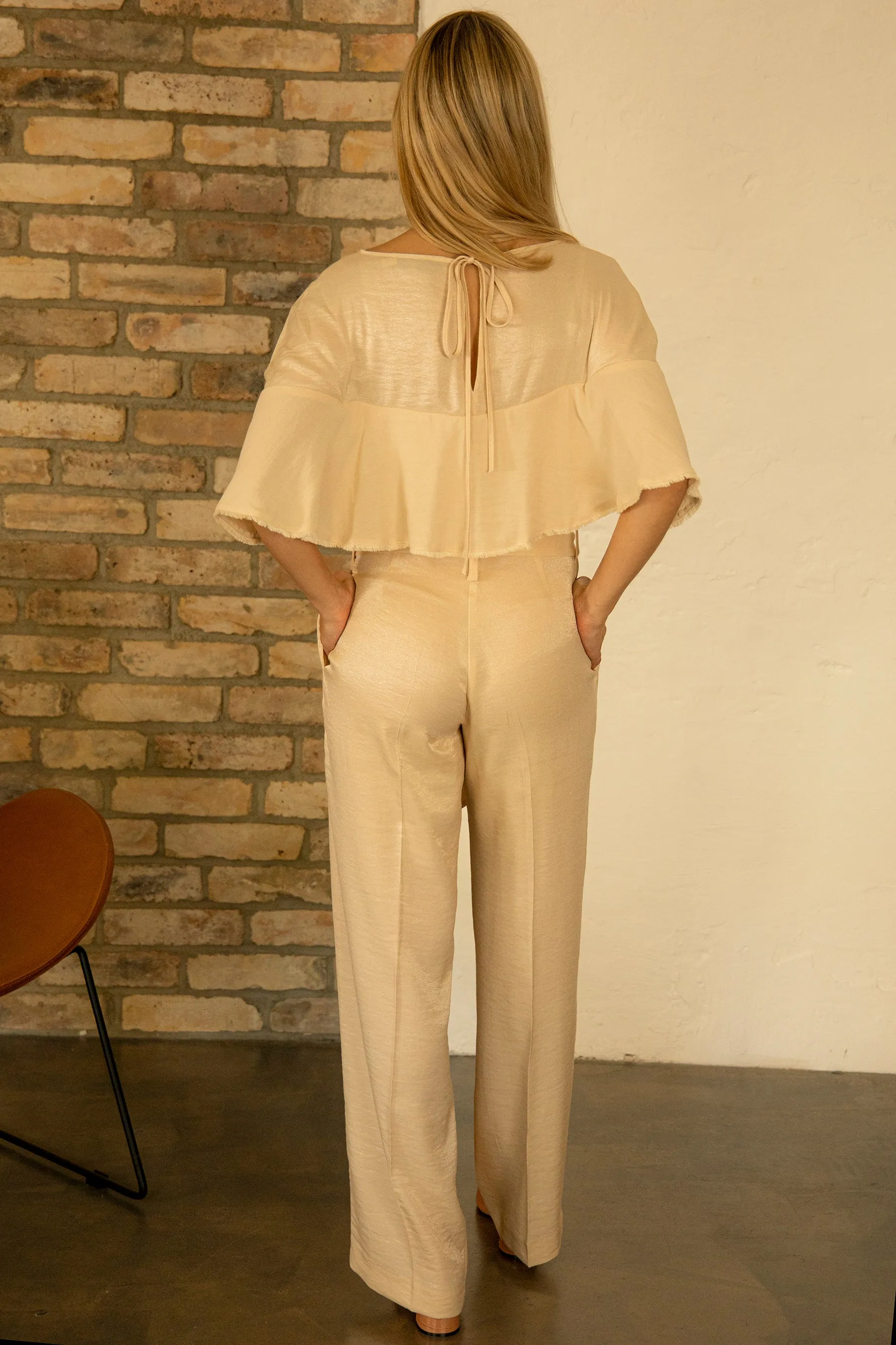 Marta Volant-Sleeve Plissee Jumpsuit