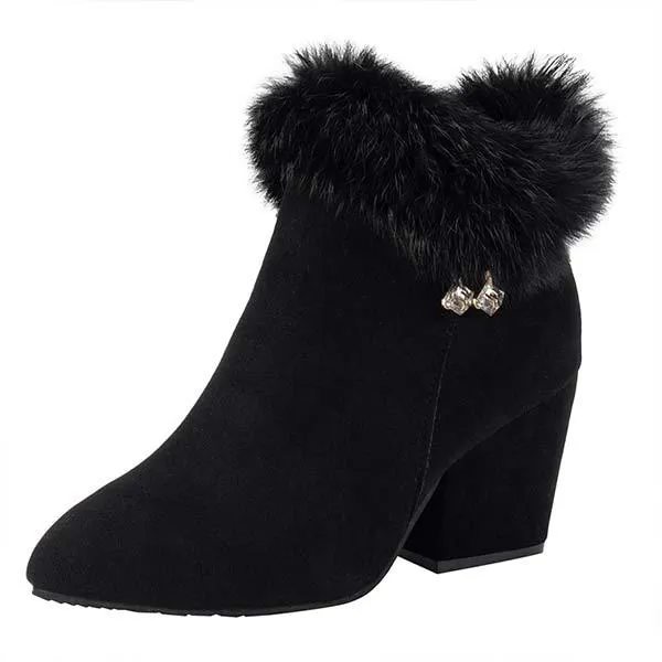 Women's Pointed-Toe Rhinestone Embellished Insulated Cotton Boots 45920585C